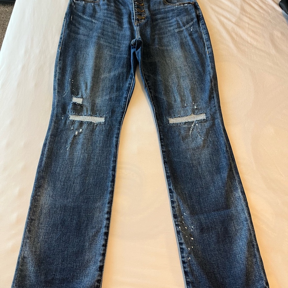 CAbi Straight Leg Pants with Distressed Details